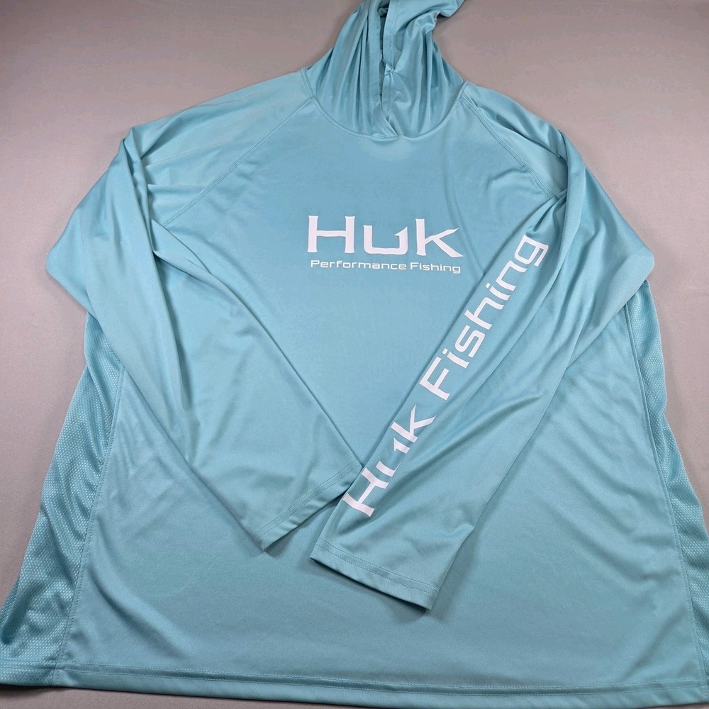 Huk Performance Fishing Hoodie Shirt Mens 2XL Green Long Sleeve